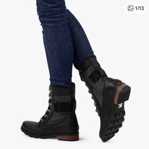 Sorel Black Leather Combat Boots 8